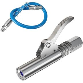 10000 PSI Locking Grease Gun Coupler, Quick Lock Release Grease Tips Ends Couplers, High Pressure Coupler Quick Release Grease Tips with 12" Hose Compatible with All Grease Guns 1/8" NPT