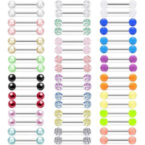 48Pcs 14G Glow in Dark Flexible Stainless Steel Straight Tongue Barbell Nipple Ring Retainer Piercing Jewelry for Women Men 16mm Bar