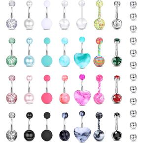 Besteel 28 قطعة 14 جرام حلقات زر البطن الجراحية الفولاذ تشيكوسلوفاكيا حلقات البطن للنساء الملونة ثقب البطن المسمار السرة الحدائد هيئة ثقب المجوهرات in Kuwait