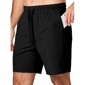 JMIERR Mens Athletic Shorts 4 Way Stretch 7 Inch Drawstring Shorts with Zipper Pockets