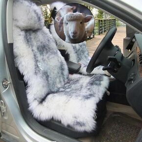 Gracefur A Pair Genuine Sheepskin Seat Covers, Long Wool Front Car Seat Covers, Easy to Install, Airbag Compatible Universal Fits Seat Covers for SUV, Trucks, Cars (Grey)