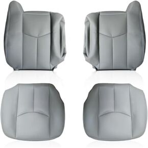 Front Leather Seat Cover Set Gray Compatible with Silverado Sierra Suburban 2003-2007 Bottom+Top Driver & Passenger Seat Cover