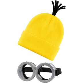 2Pcs Costume Accessories Adult Steampunk Goggles Glasses Yellow Beanie Knit Hats Women Kids Halloween Cosplay Party