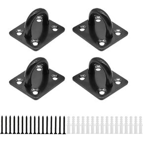 HOMPER 4Pcs M6 304 Stainless Steel Oblong Pad Eye Plate, Marine Hardware Staple Hook Loop with 12 Screws and Plastic Plugs