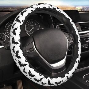 Halloween Spider Black and White Spiderweb Car Steering Wheel Cover, Winter Warm Soft Elasticity Universal 15 Inch Car Interior Accessories Steering Wheel Protector Case for Women Girls Ladies Men