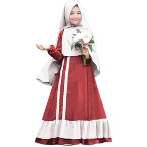 IDOPIP Kids Girls Muslim Abayas Dress with Hijab 2PCS Outfits Long Sleeve Maxi Kaftan Dresses Ramadan Islamic Prayer Clothes