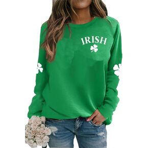 سويت شيرت Susongeth St. Patrick's Day للنساء بلوفر شامروك الأيرلندي وقمصان علوية بأكمام راجلان قميص Lucky Leaf Clover