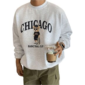Floerns Men's Cute Cartoon Print Long Sleeve Pullover Crew Neck Sweatshirts
