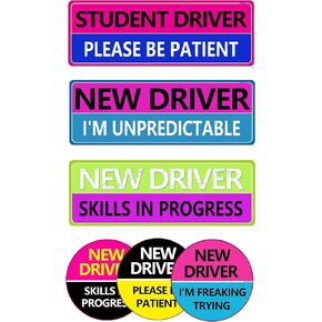 6PCS Student Driver Magnets for Car,Please Be Patient Student Driver Magnet, Funny New Driver Magnet for Car New Student Driver Sticker Novice Safety Removable Round Student Driver Sign