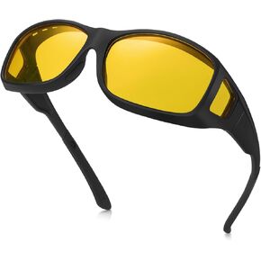 Night Vision Driving Glasses Fit Over Glasses for Men Women, Anti Glare Polarized HD Nighttime Glasses for Driving-Yellow Lens