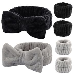 Wrist Towels for Washing Face spa Wristbands and Headband Microfiber Quick Dry Absorbent Wristbands for Girls Men Makeup 6PCS Arm Bands Set(Black&Grey)