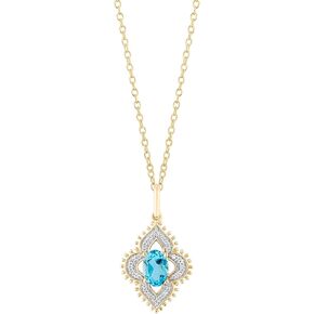 Jewelili Enchanted Disney Fine Jewelry 10K Yellow Gold with 1/10 CTTW Diamond and Swiss Blue Topaz Jasmine Pendant Necklace