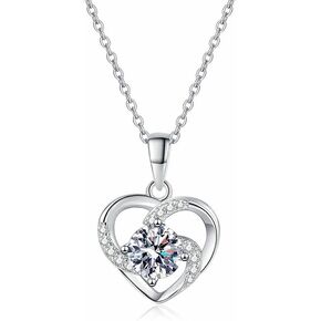 Moissanite Diamond Heart Pendant Necklace with Accent Stones, Sterling Silver