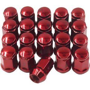 Wheel Accessories Parts Set of 20 Red 1/2 Lug Nuts Closed End Bulge Acorn Lug Nut Style 1.38" Long Cone Seat 19mm (3/4") Hex Wheel Lug Nut (1/2 UNF, Red)