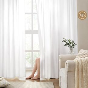 HOMEIDEAS Non-See-Through White Privacy Sheer Curtains 84 Inches Long 2 Panels Set Semi Sheer Light Filtering Curtains for Living Room Bedroom Drapes,W52xL84