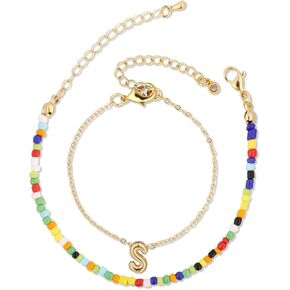 Colorful Beaded Bubble Alphabet Bracelet, Gold Plated Letter Bracelet Initial Bracelets for Women Teen Gift Jewelry