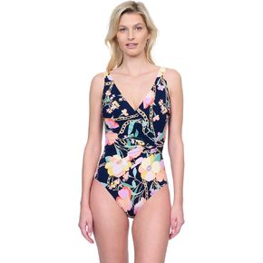 Gottex Memories of Capri Women's Floral Chain One Piece Swimsuit with Neck Suplice Soft Cups and Tummy Control