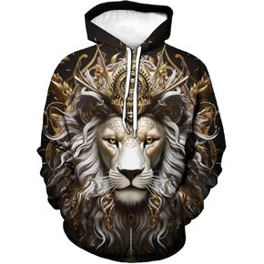 Novelty Lion Hoodies For Men Animal Pattern Long Sleeve Sweatshirt Pullover Pocket Hoody