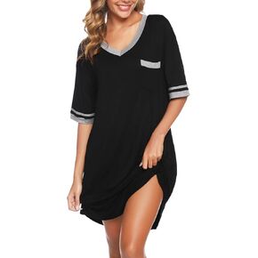 Vlazom Women's Sleep Shirt Short Sleeve Night Shirts V Neck Nightdress Sleepwear S-XXL