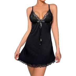 Women Chemise Modal Sleepwear V-Neck Full Slip Babydoll Lace Lingerie Sexy Nightgowns