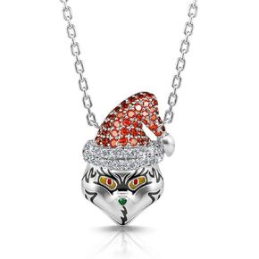 Jeulia Christmas Skull Nightmare Necklace: Sterling Silver Xmas Cute Monster Inspired Pendant with Ruby and Emerald Stone Halloween Birthday Jewelry for Women with Gift Box