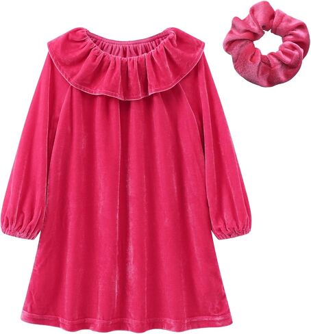 HILEELANG Toddler Girl Christmas Fall Winter Long Sleeve Velvet Twirl Dress Swing Party Dress in Kuwait
