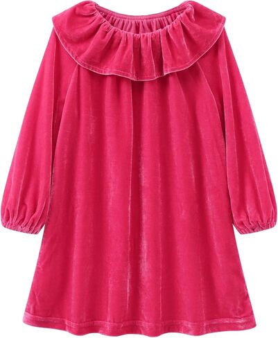 HILEELANG Toddler Girl Christmas Fall Winter Long Sleeve Velvet Twirl Dress Swing Party Dress in Kuwait