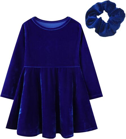 HILEELANG Toddler Girl Christmas Fall Winter Long Sleeve Velvet Twirl Dress Swing Party Dress in Kuwait