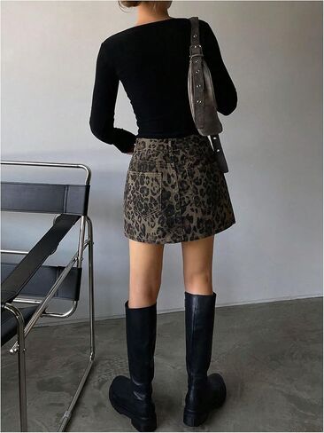 Milumia Women's Denim Leopard Print Mini Skirt A Line Short Skirt with Pockets in Saudi Arabia