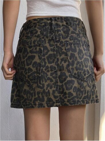 Milumia Women's Denim Leopard Print Mini Skirt A Line Short Skirt with Pockets in Saudi Arabia