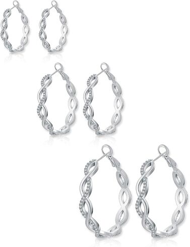 TOPBRIGHT 3 Pairs 925 Sterling Silver Earrings Hoops for Women Lightweight Huggie Earrings Twisted Hoop Earrings Cubic Zirconia Hypoallergenic Hoop Earrings for Women 20mm 30mm 40mm in Saudi Arabia