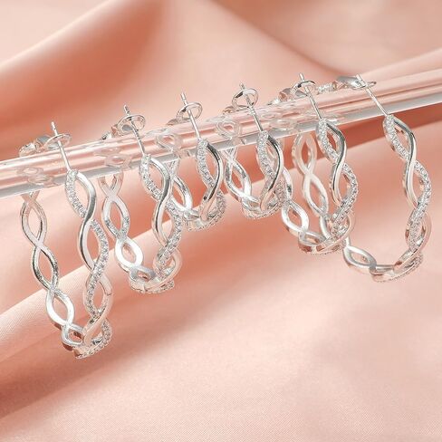 TOPBRIGHT 3 Pairs 925 Sterling Silver Earrings Hoops for Women Lightweight Huggie Earrings Twisted Hoop Earrings Cubic Zirconia Hypoallergenic Hoop Earrings for Women 20mm 30mm 40mm in Saudi Arabia