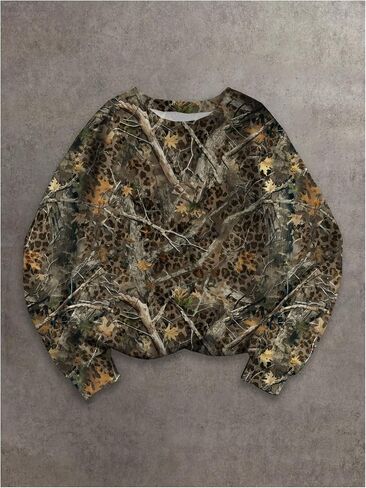Milumia Women's Camo Leopard Print Pullovers Crew Neck Drop Shoulder Sweatshirts in Saudi Arabia