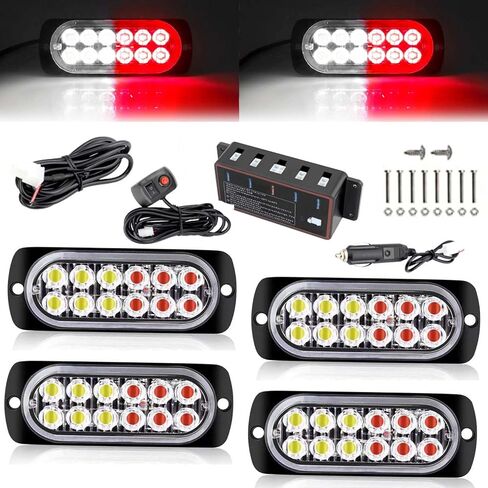 4 قطع [ميزة المزامنة] مصابيح LED القوية للشاحنات، مصابيح طوارئ LED مع وحدة تحكم، ضوء وامض تحذيري من شبكة نحيفة للغاية للشاحنات والسيارات والمركبات والبناء - أحمر/أبيض in Saudi Arabia