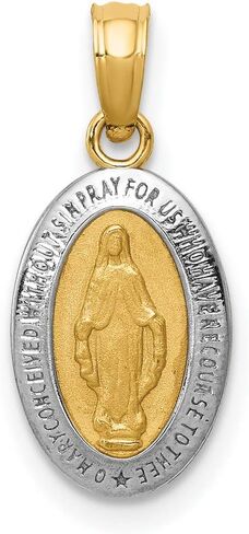 Mary Mother of God Miraculous Medal with Words Solid Oval Pendant in Real 14k Gold in Saudi Arabia