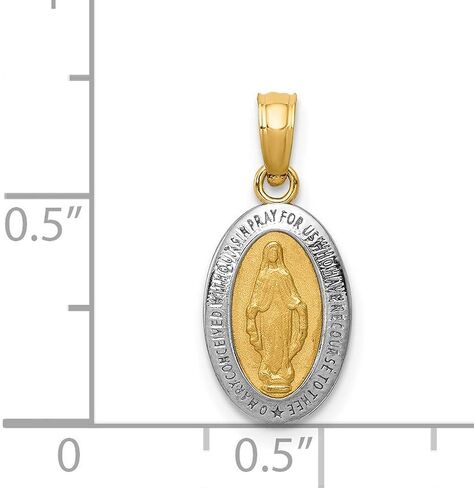 Mary Mother of God Miraculous Medal with Words Solid Oval Pendant in Real 14k Gold in Saudi Arabia