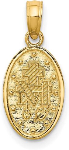 Mary Mother of God Miraculous Medal with Words Solid Oval Pendant in Real 14k Gold in Saudi Arabia