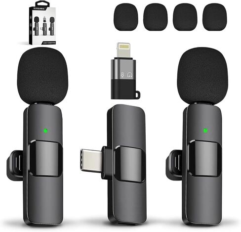 3 in 1 Microphone for iPhone iPad Android Camera PC,USB C Mini Microphone,Wireless Lavalier Lapel Mic,Compatible with New iPhone 15 Series,Extra:4 Windscreens+Earbud+USB Adapter in Saudi Arabia