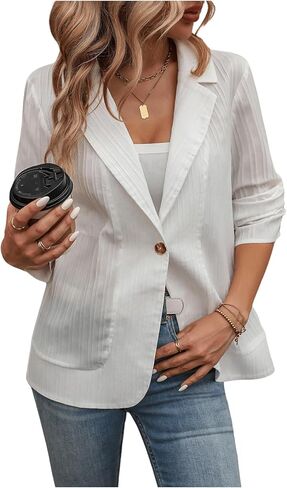 Verdusa Women's Lapel Collar Button Front Long Sleeve Blazer Work Office Jacket in Kuwait