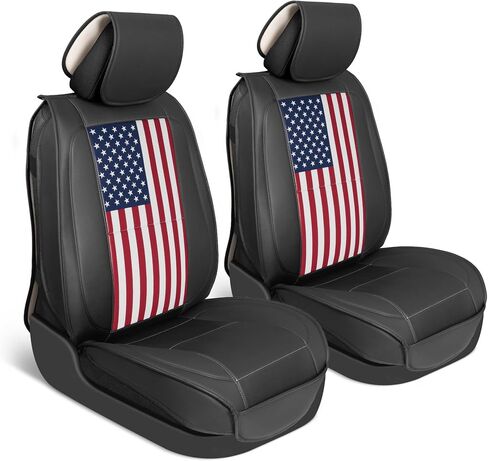 Patriot Edition Faux Leather Black & Flag Seat Covers for Car – Red/White/Blue US Flag on Cushioned Seat Protectors for Automotive Accessories, Trucks, SUV, Car – Two Front Covers in Saudi Arabia