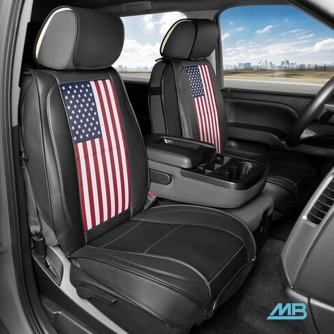 Patriot Edition Faux Leather Black & Flag Seat Covers for Car – Red/White/Blue US Flag on Cushioned Seat Protectors for Automotive Accessories, Trucks, SUV, Car – Two Front Covers in Saudi Arabia