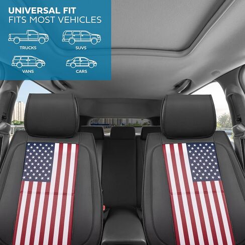 Patriot Edition Faux Leather Black & Flag Seat Covers for Car – Red/White/Blue US Flag on Cushioned Seat Protectors for Automotive Accessories, Trucks, SUV, Car – Two Front Covers in Saudi Arabia