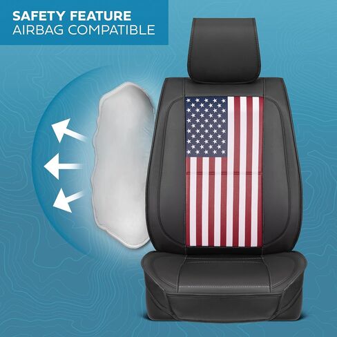 Patriot Edition Faux Leather Black & Flag Seat Covers for Car – Red/White/Blue US Flag on Cushioned Seat Protectors for Automotive Accessories, Trucks, SUV, Car – Two Front Covers in Saudi Arabia