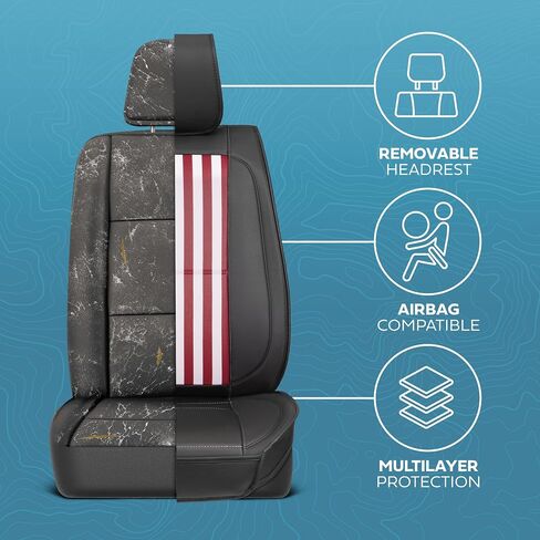 Patriot Edition Faux Leather Black & Flag Seat Covers for Car – Red/White/Blue US Flag on Cushioned Seat Protectors for Automotive Accessories, Trucks, SUV, Car – Two Front Covers in Saudi Arabia
