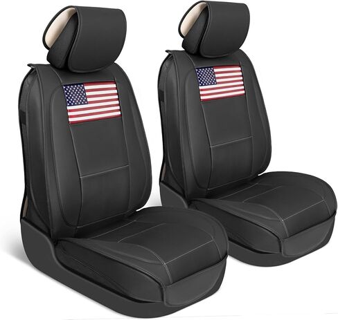 Patriot Edition Faux Leather Black & Flag Seat Covers for Car – Red/White/Blue US Flag on Cushioned Seat Protectors for Automotive Accessories, Trucks, SUV, Car – Two Front Covers in Saudi Arabia