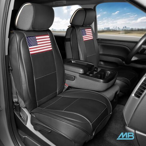 Patriot Edition Faux Leather Black & Flag Seat Covers for Car – Red/White/Blue US Flag on Cushioned Seat Protectors for Automotive Accessories, Trucks, SUV, Car – Two Front Covers in Saudi Arabia