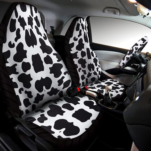 Frienda 22 Pieces Car Cow Print Seat Covers Accessories Set Steering Wheel Cover Headrest Seat Belt Cover Console Armrest Pad Handbrake Cover Gear Cover Key Ring Vent in Saudi Arabia