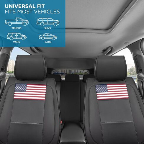 Patriot Edition Faux Leather Black & Flag Seat Covers for Car – Red/White/Blue US Flag on Cushioned Seat Protectors for Automotive Accessories, Trucks, SUV, Car – Two Front Covers in Saudi Arabia
