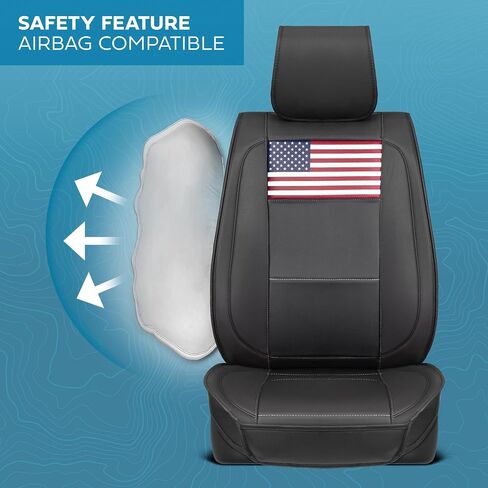 Patriot Edition Faux Leather Black & Flag Seat Covers for Car – Red/White/Blue US Flag on Cushioned Seat Protectors for Automotive Accessories, Trucks, SUV, Car – Two Front Covers in Saudi Arabia