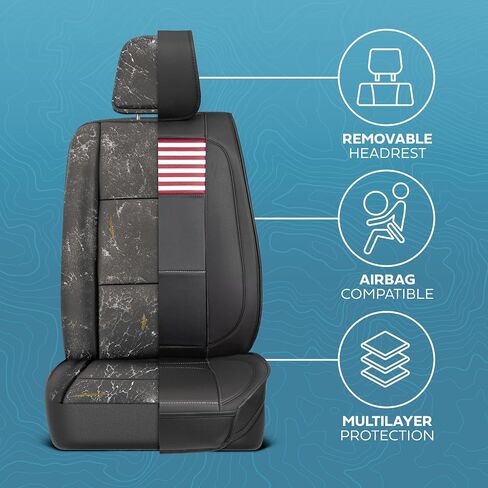 Patriot Edition Faux Leather Black & Flag Seat Covers for Car – Red/White/Blue US Flag on Cushioned Seat Protectors for Automotive Accessories, Trucks, SUV, Car – Two Front Covers in Saudi Arabia